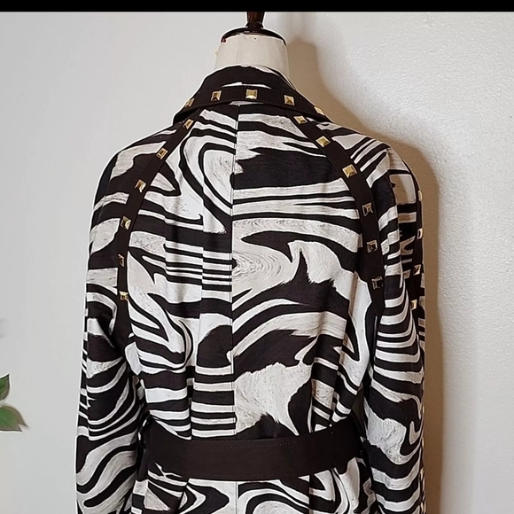 Michael Michael Kors Trench Coat Chocolate Zebra Stud Belt Midi Fall Designer - Picture 9 of 16